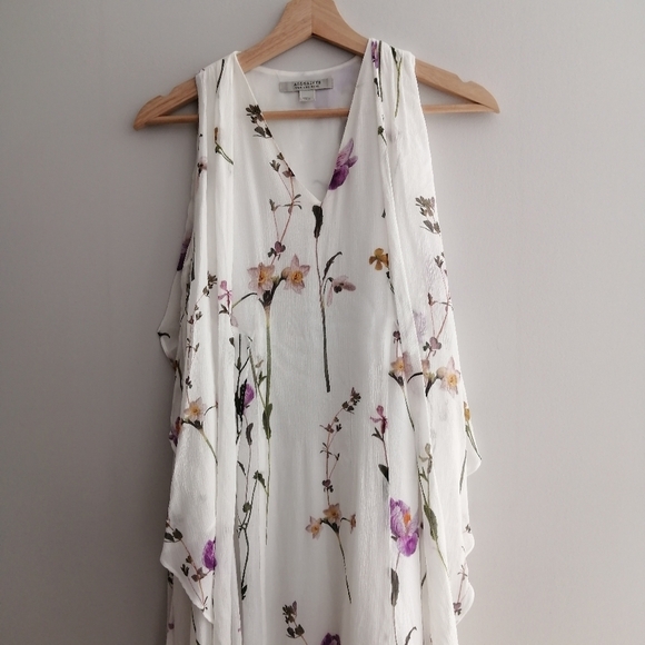 All Saints Capri Kikyo Layered Floral Asymmetrical Midi Dress Wrap/Shift Size 0 - Picture 6 of 17